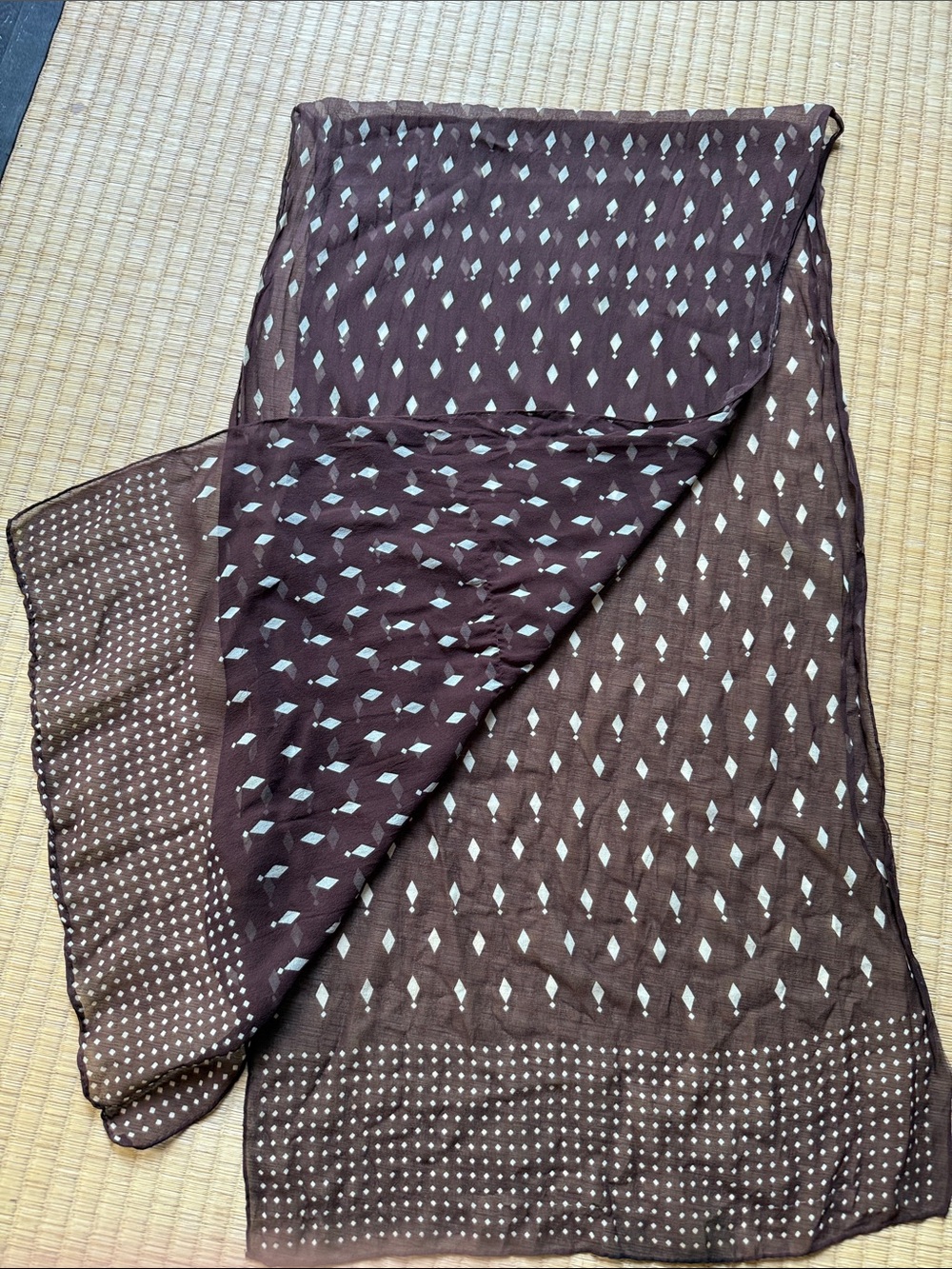 Chiffon Brown & White Diamond Print Scarf